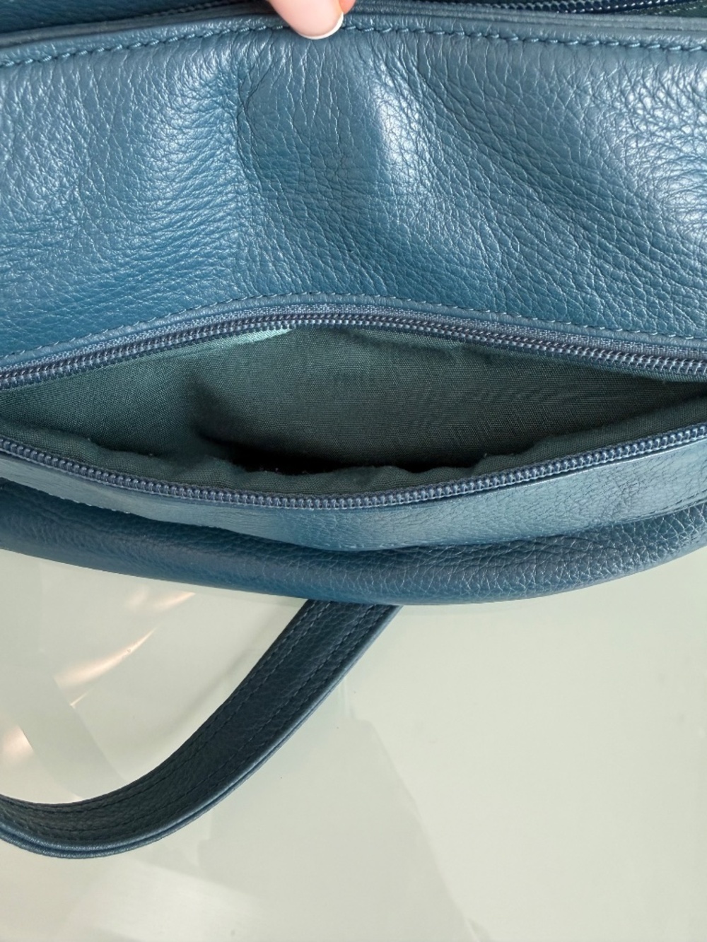 Stone & Co Turquoise Blue Leather Shoulder Bag EUC Classic Everyday Tote - Picture 10 of 16